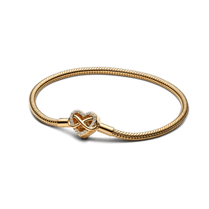 Bracelete Ouro Em Trama E Fecho Coracao Infinito Brilhante