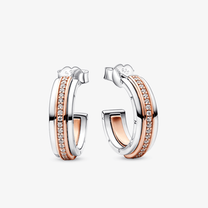 Brinco Argola Logo e Pavé em Dois Tons