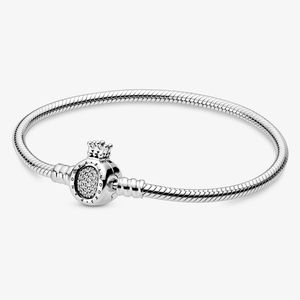 Bracelete de Prata em Trama e Fecho O Coroado em Pavé