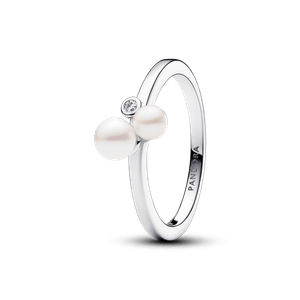Anel De Prata Com Perola_ Zirconia E Aro Liso