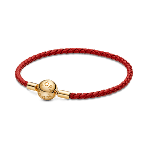 Bracelete De Couro Trancado Vermelho