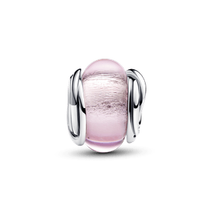Charm Prata Circulo Vidro Murano Rosa