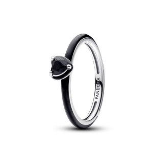 Anel De Prata Coracao Chakra Preto Esmaltado