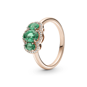 Anel Ouro Rose Vintage Tres Pedras Verde