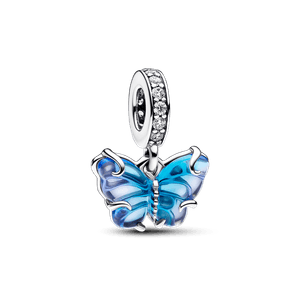 Charm Pendente Borboleta Em Vidro Murano Azul