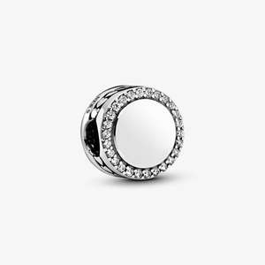 Charm Prata Botao Bilhante Gravavel