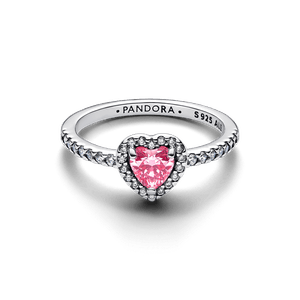 Anel Prata Coracao Rosa Brilhante Elevado