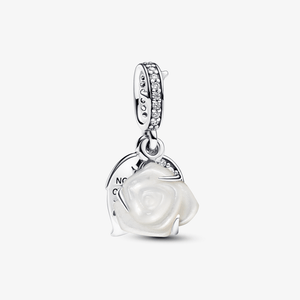 Charm Prata Pendente Rosa Branca De Madreperola