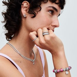 Charm Prata Pendente Rosa Branca De Madreperola