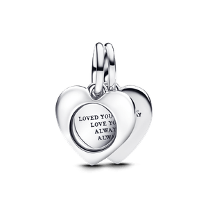 Charm Prata Pendente Duplo Coracao Gravavel