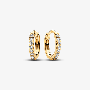 Brinco De Argola Huggie Em Ouro 14k E Zirconias