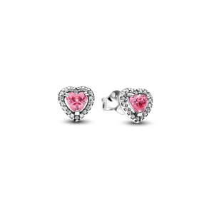 Brinco Prata Coracao Rosa Brilhante Elevado