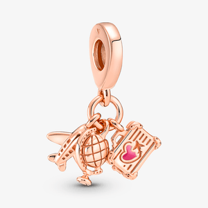 Charm Rose Pendente Aviao_ Mundo E Mala