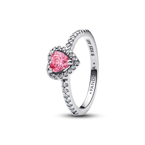 Anel Prata Coracao Rosa Brilhante Elevado
