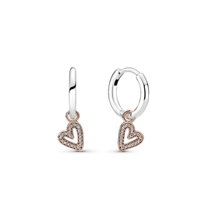 Brinco Argola Prata e Mini Charm Coração a Mão Livre Rosé Brilhante