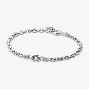 Bracelete Pandora Signature Pave De Prata Com Zirconia