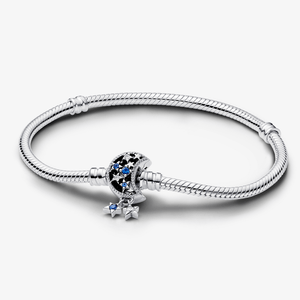 Bracelete De Prata Com Fecho Lua Em Pave