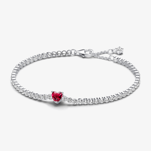 Bracelete Prata Coracao Vermelho Brilhante