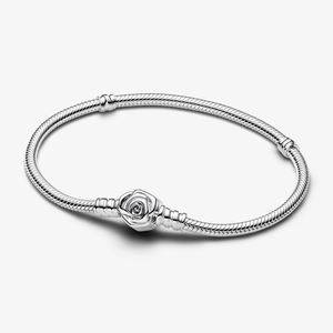 Bracelete De Prata Em Trama Com Fecho De Rosa