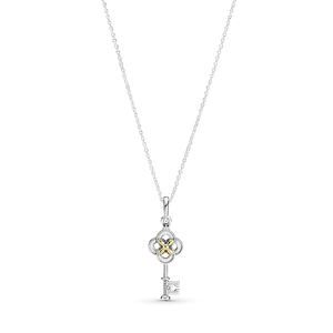 Colar De Chave E Flor Com Ouro 14k