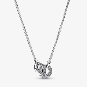 Colar Pandora Signature Interligado Pave Em Prata