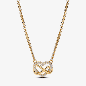 Colar De Ouro E Pingente Coracao Brilhante Infinito