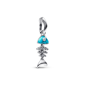 Charm Prata Pendente Espinha De Peixe Azul Turquesa