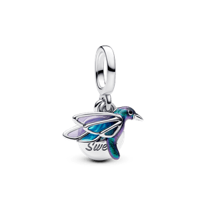Charm Prata Pendente Beija Flor Azul