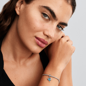 Charm Prata Pendente Golfinhos E Coracao Murano Azul