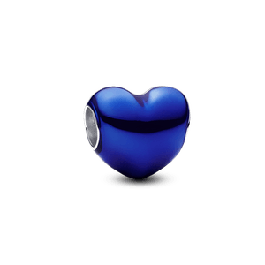 Charm Prata Coracao Azul Escuro Metalico