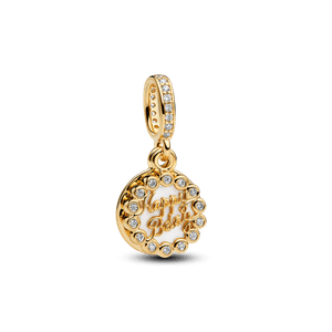 Charm Ouro Pendente Feliz Aniversario Duplo