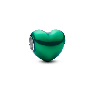 Charm Prata Coracao Verde Metalico