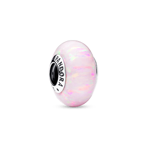 Charm Prata Separador Vidro Murano Rosa Opalescente
