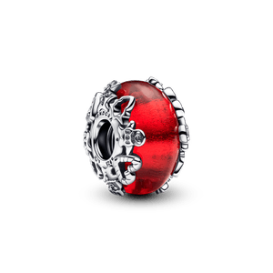 Charm Prata De Natal Em Vidro Murano Vermelho