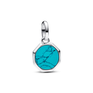 Charm Prata Mini Medalhao Azul Turquesa Gravavel