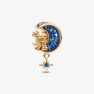 Charm de Ouro Pendente Disney Lua Crescente Mickey e Minnie