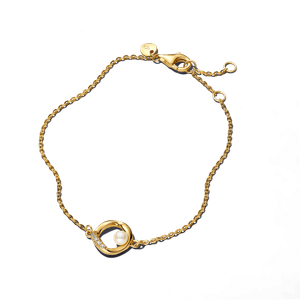 Bracelete Ouro com Pérola Branca Oval e Círculo Pavé
