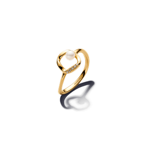 Anel Ouro Com Perola Branca Oval E Circulo Pave
