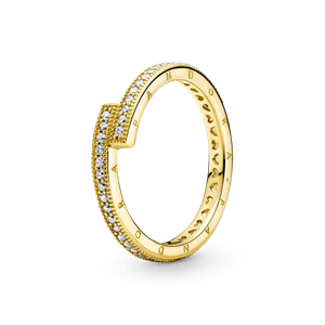Anel De Ouro Aro Sobreposto Logo E Pave