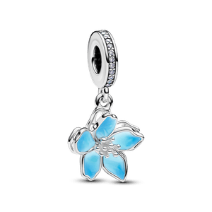 Charm Prata Pendente Flor De Cerejeira Azul
