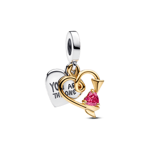 Charm Pendente Duplo Coração E Flecha Gravável