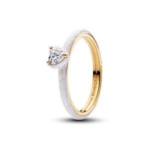 Anel Dourado Coração De Zircônia E Esmalte Branco