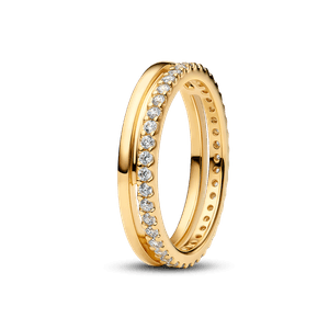 Anel Meia Aliança Duplo Ouro Eternidade Brilhante