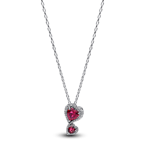 Colar De Prata Dois Corações Vermelhos