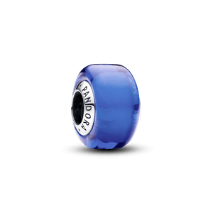 Charm Prata Redondo em Vidro Murano Azul