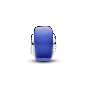 Charm Prata Redondo em Vidro Murano Azul