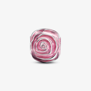 Charm Prata Flor Rosa Esmaltada Em Rosa