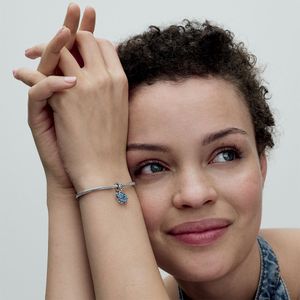 Charm Prata Pendente Elefante Em Vidro Murano Azul