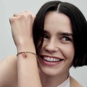 Charm Rose Pendente Borboleta Em Vidro Murano Laranja E Rosa